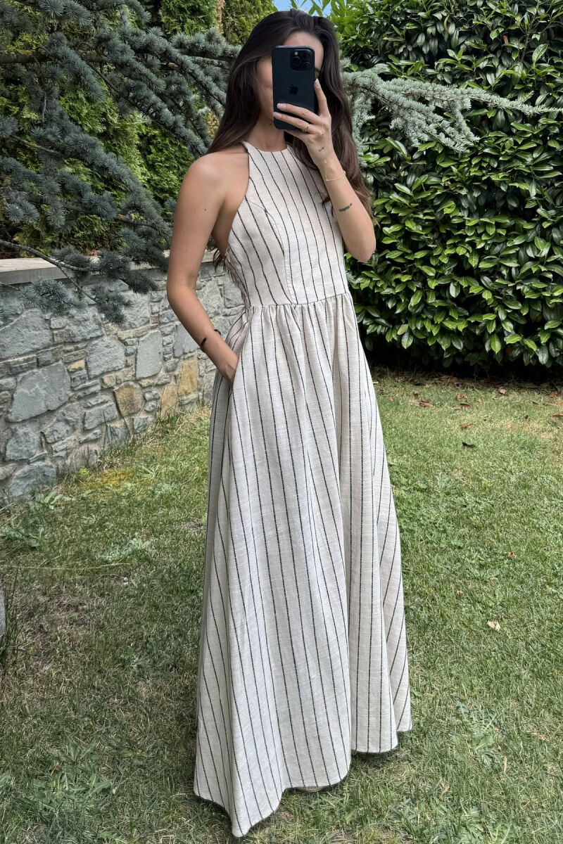 FUSTAN I GJATË ME VIJA PËR FEMRA NË NGJYRËN KREM+E ZEZË - 6