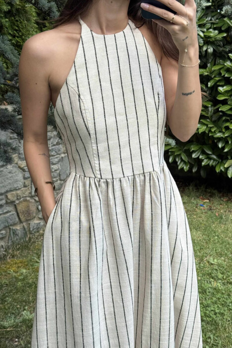 FUSTAN I GJATË ME VIJA PËR FEMRA NË NGJYRËN KREM+E ZEZË - 7