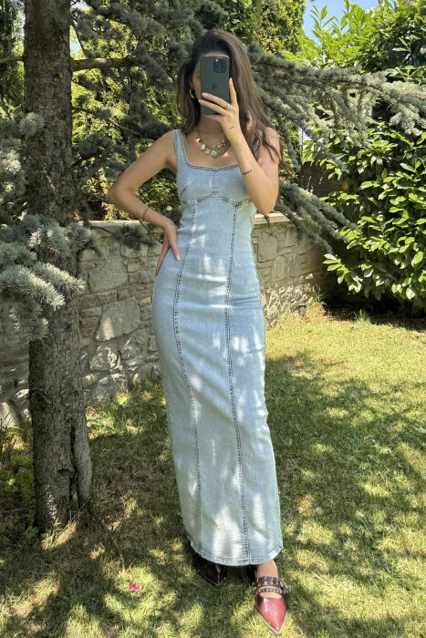 FUSTAN I GJATË XHINS PËR FEMRA NË NGJYRËN BLU E ZBARDHUR - 4