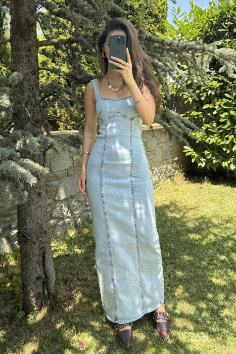 FUSTAN I GJATË XHINS PËR FEMRA NË NGJYRËN BLU E ZBARDHUR - 6