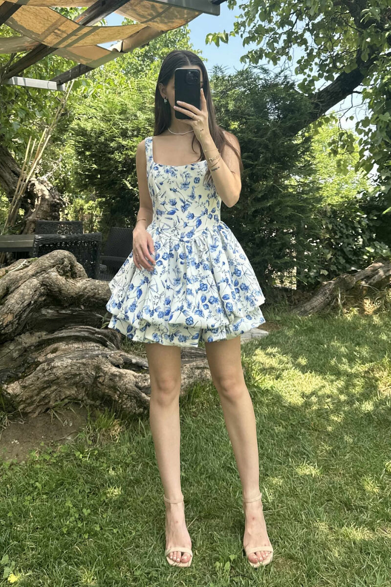 FUSTAN I SHKURTËR ME PRINT LULESH PËR FEMRA NË NGJYRËN E BARDHË+BLU - 2