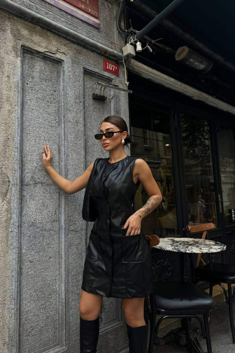 FUSTAN LEKURE NJE NGJYRESH PA MENGE DHE BUTONA PER FEMRA NE NGJYRE TE ZEZE - 6