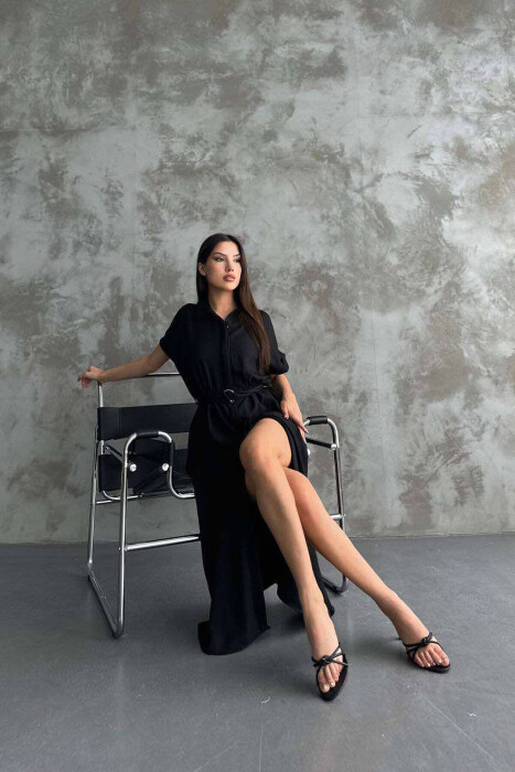 FUSTAN ME BUTONA PËR FEMRA NË NGJYRËN E ZEZË - 3