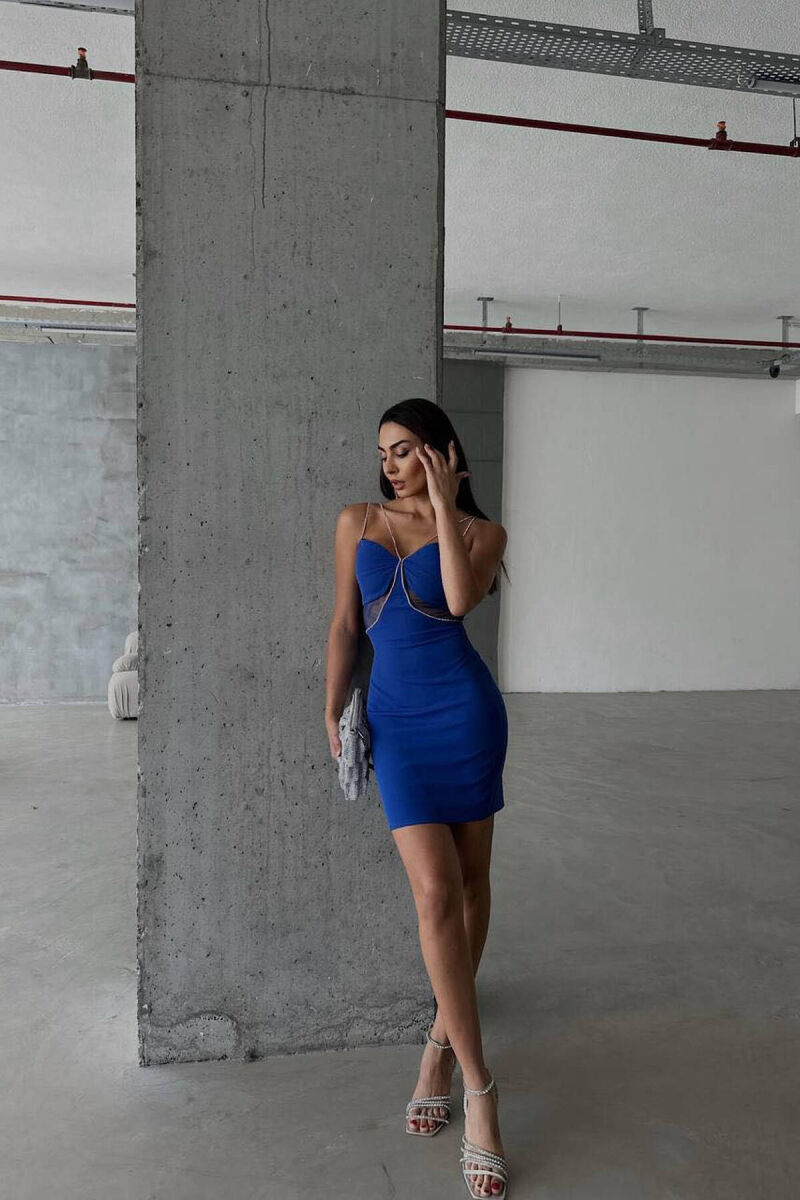 FUSTAN ME DETAJE PËR FEMRA NË NGJYRËN BLU - 1