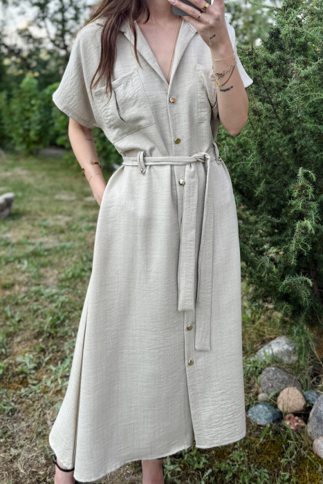 FUSTAN ME DETAJIN E XHEPAVE ME LIDHSE PËR FEMRA NË NGJYRËN BEZHË - 3