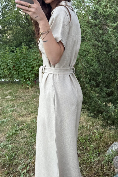 FUSTAN ME DETAJIN E XHEPAVE ME LIDHSE PËR FEMRA NË NGJYRËN BEZHË - 4