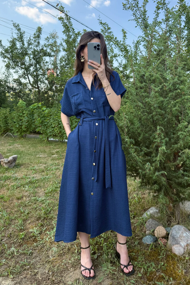 FUSTAN ME DETAJIN E XHEPAVE ME LIDHSE PËR FEMRA NË NGJYRËN BLU E ERRËT - 1