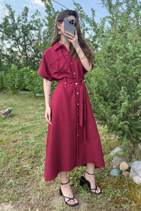 FUSTAN ME DETAJIN E XHEPAVE ME LIDHSE PËR FEMRA NË NGJYRËN VISHNJË - 4