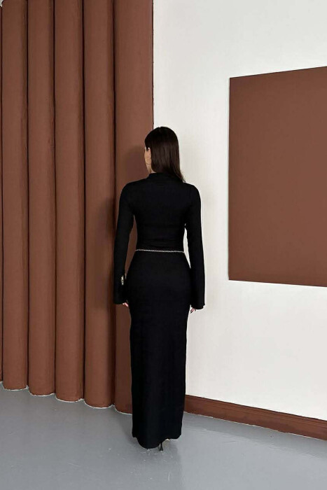 FUSTAN NJE NGJYRESH ME DETAJIN E RRIPIT GOLD PER FEMRA NE NGJYRE TE ZEZE - 3