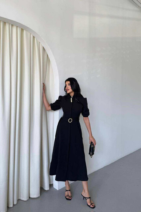 FUSTAN NJË NGJYRËSH ME JAKË POLO DHE LIDHËSE NË BEL PËR FEMRA NË NGJYRËN TË ZEZË - 1