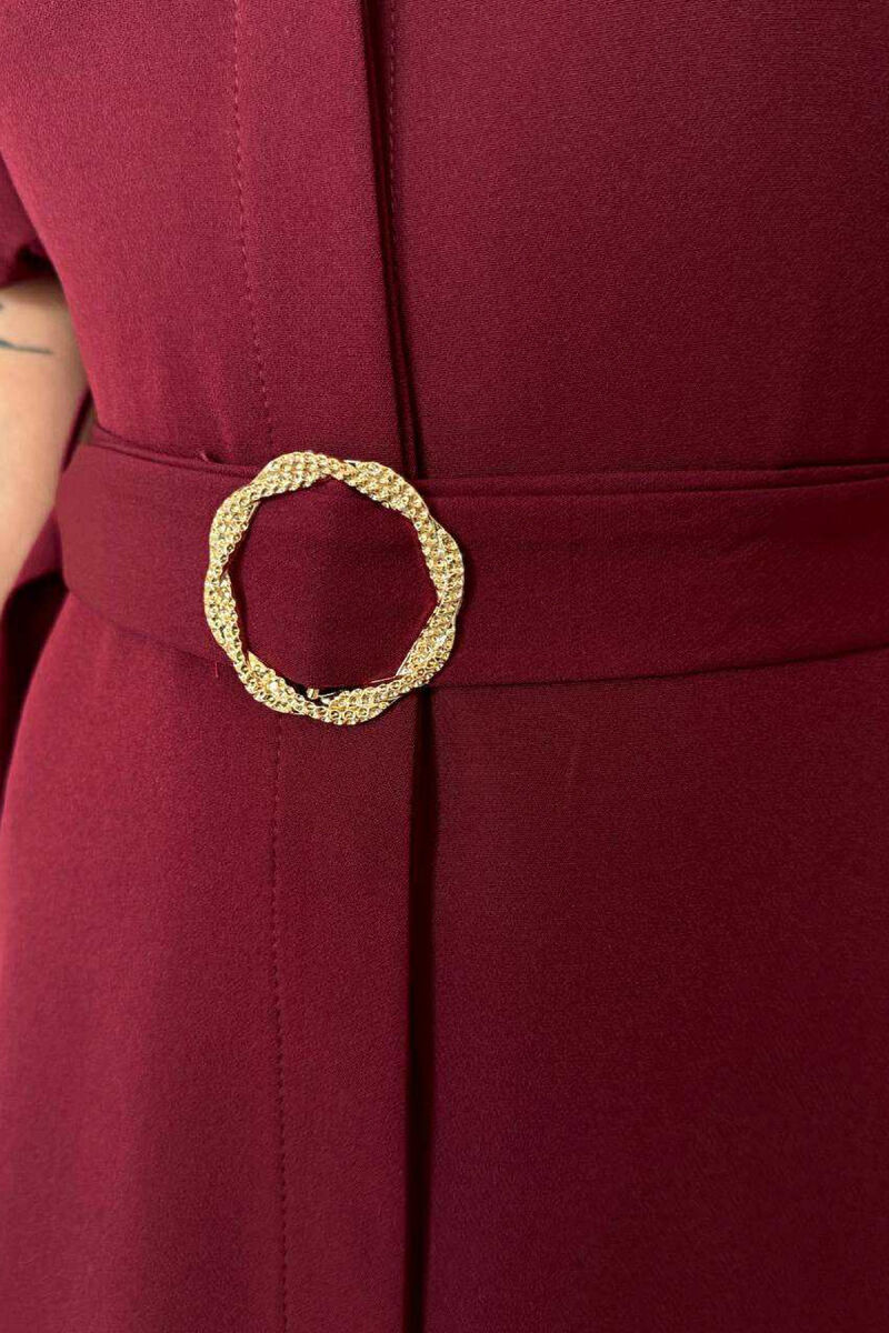 FUSTAN NJË NGJYRËSH ME JAKË POLO DHE LIDHËSE NË BEL PËR FEMRA NË NGJYRËN VISHNJË - 3