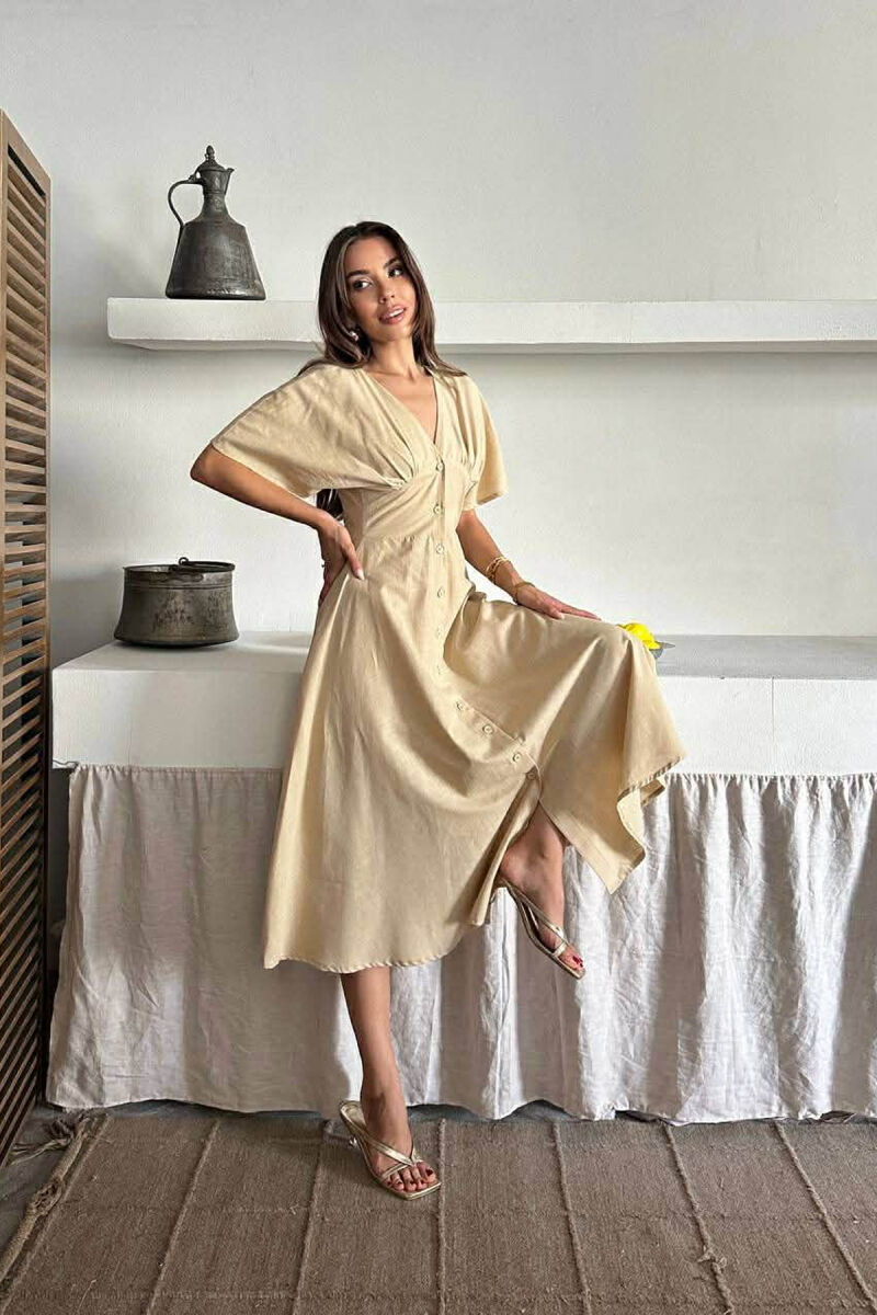 FUSTAN NJE NGJYRESH ME JAKE V DHE ME KOPSA PER FEMRA NE NGJYRE BEZHE - 4