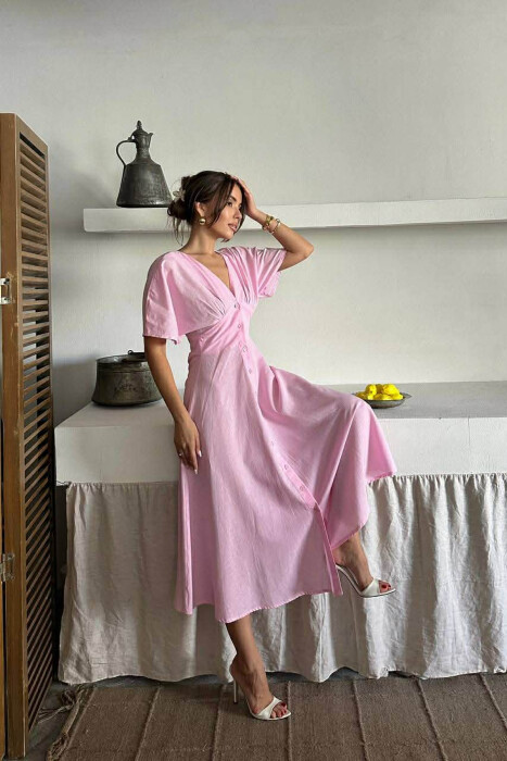 FUSTAN NJE NGJYRESH ME JAKE V DHE ME KOPSA PER FEMRA NE NGJYRE ROZE - 2