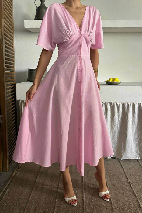 FUSTAN NJE NGJYRESH ME JAKE V DHE ME KOPSA PER FEMRA NE NGJYRE ROZE - 3