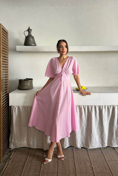 FUSTAN NJE NGJYRESH ME JAKE V DHE ME KOPSA PER FEMRA NE NGJYRE ROZE - 4