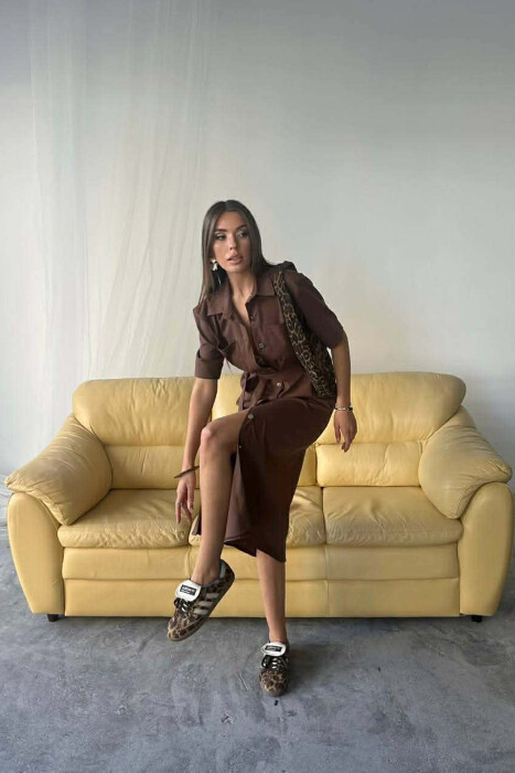 FUSTAN NJE NGJYRESH ME MENGE TE SHKURTRA ME KOPSA SILVER PER FEMRA NE NGJYREN KAFE - 4