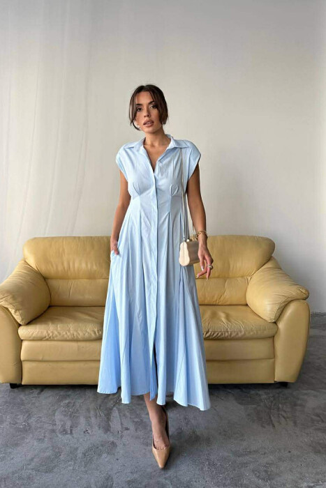 FUSTAN NJE NGJYRESH PA MENGE DHE BUTONA PER FEMRA NE NGJYRE BABY BLU - 1