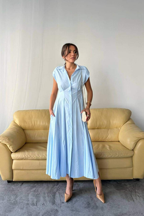 FUSTAN NJE NGJYRESH PA MENGE DHE BUTONA PER FEMRA NE NGJYRE BABY BLU - 3