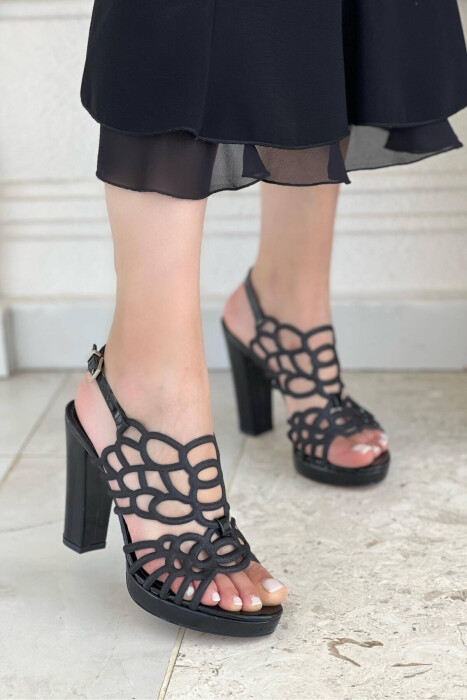 GLITTER THICK HEEL WOMAN HIGH HEEL BLACK/ E ZEZE 