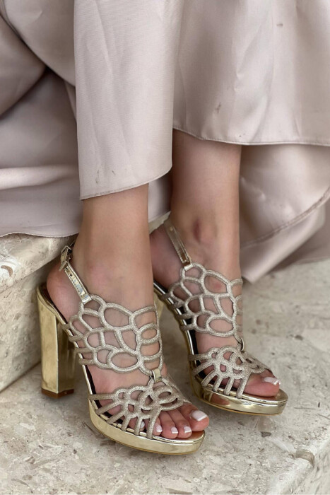 GLITTER THICK HEEL WOMAN HIGH HEEL GOLDEN ROD/GOLD - 1