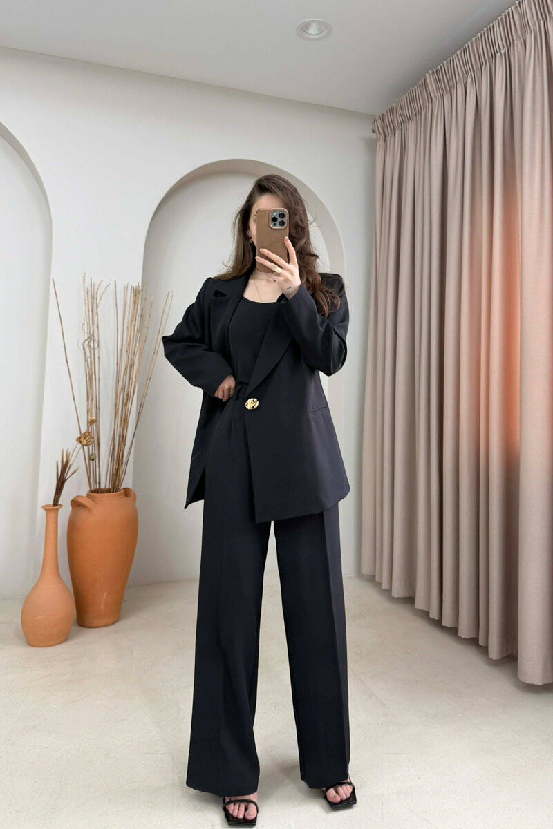GOLD BUTTON CLASSIC JACKET+ TROUSERS WOMAN SET BLACK/ E ZEZE - 2