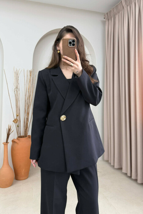 GOLD BUTTON CLASSIC JACKET+ TROUSERS WOMAN SET BLACK/ E ZEZE - 4