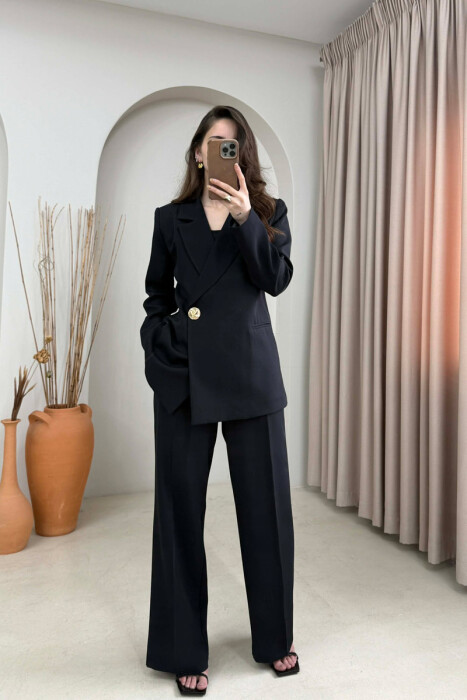 GOLD BUTTON CLASSIC JACKET+ TROUSERS WOMAN SET BLACK/ E ZEZE - 