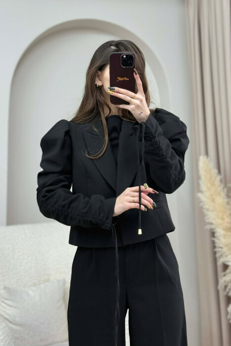 GOLD BUTTON CROPPED WOMEN JACKET BLACK/ E ZEZE - 2
