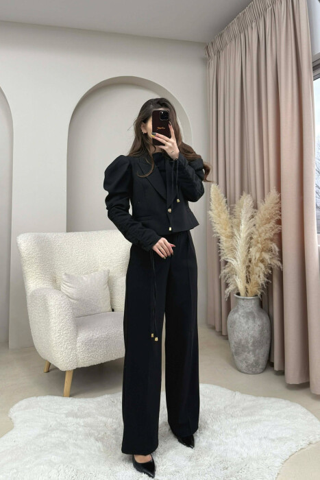 GOLD BUTTON CROPPED WOMEN JACKET BLACK/ E ZEZE 