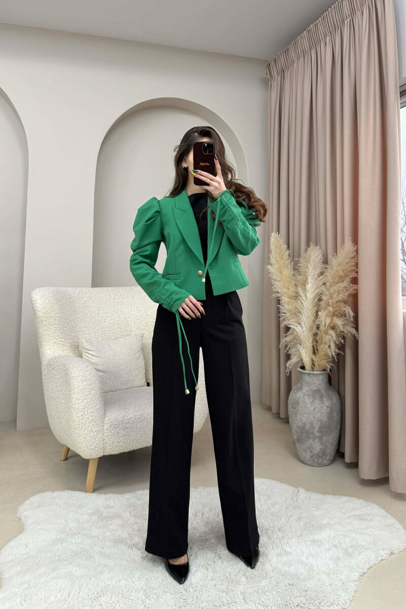 GOLD BUTTON CROPPED WOMEN JACKET GREEN/JESHILE - 1