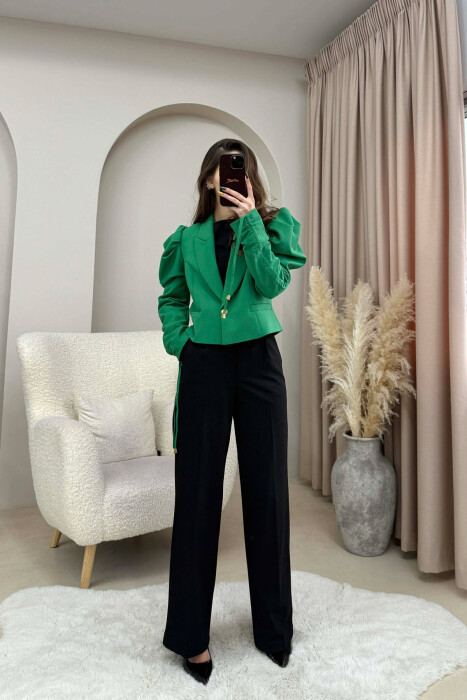 GOLD BUTTON CROPPED WOMEN JACKET GREEN/JESHILE - 2