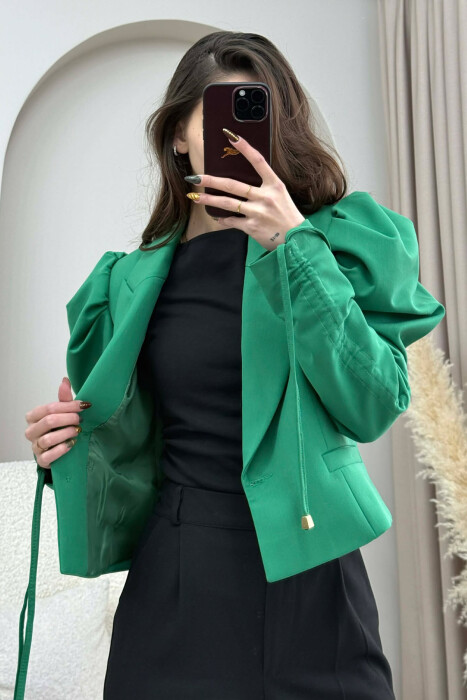 GOLD BUTTON CROPPED WOMEN JACKET GREEN/JESHILE - 3