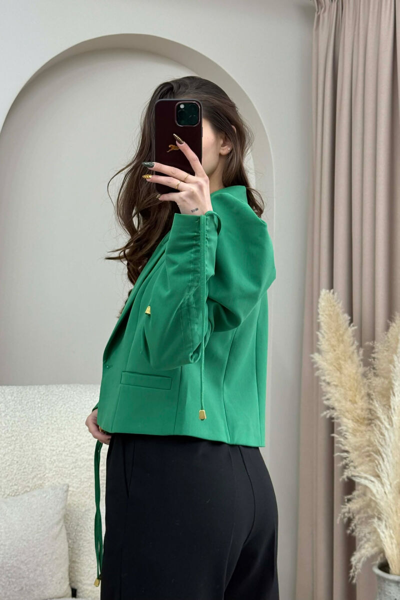 GOLD BUTTON CROPPED WOMEN JACKET GREEN/JESHILE - 4