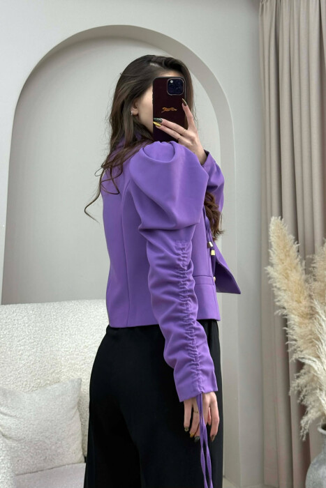 GOLD BUTTON CROPPED WOMEN JACKET PURPLE/LEJLA - 4