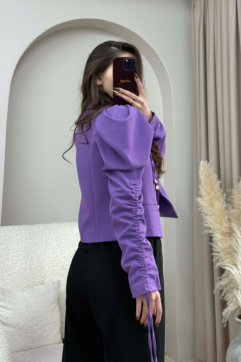 GOLD BUTTON CROPPED WOMEN JACKET PURPLE/LEJLA - 4