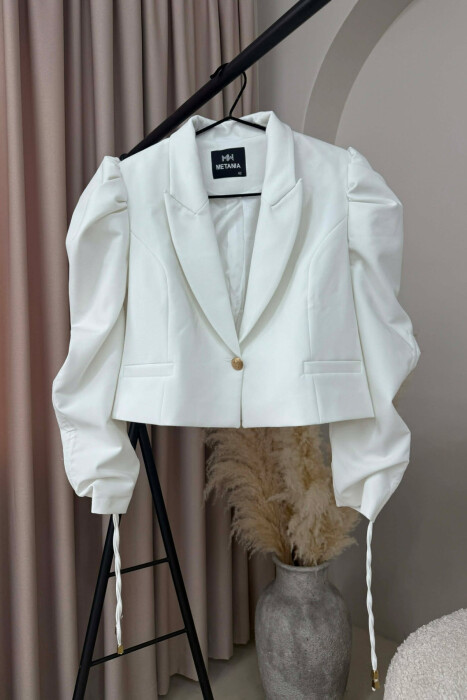 GOLD BUTTON CROPPED WOMEN JACKET WHITE-E BARDHE 