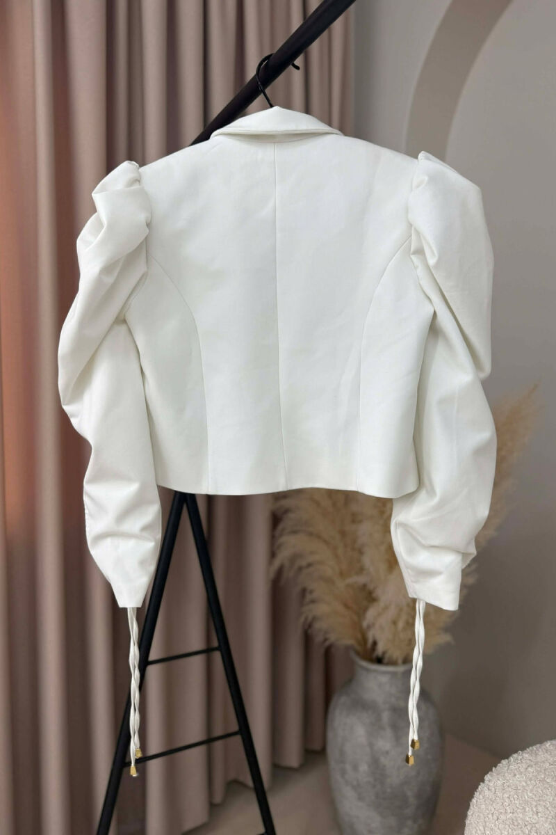 GOLD BUTTON CROPPED WOMEN JACKET WHITE-E BARDHE - 2