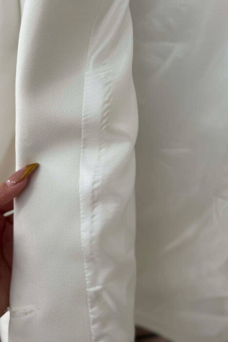 GOLD BUTTON CROPPED WOMEN JACKET WHITE-E BARDHE - 4