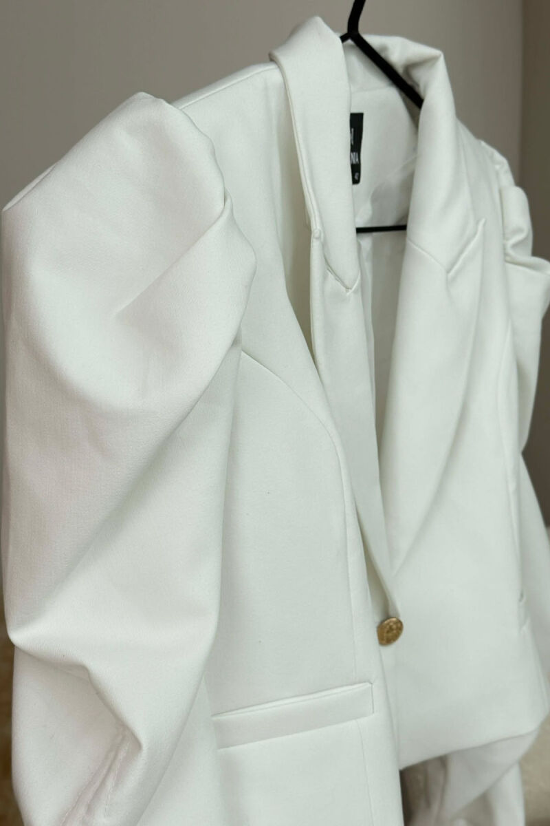 GOLD BUTTON CROPPED WOMEN JACKET WHITE-E BARDHE - 3