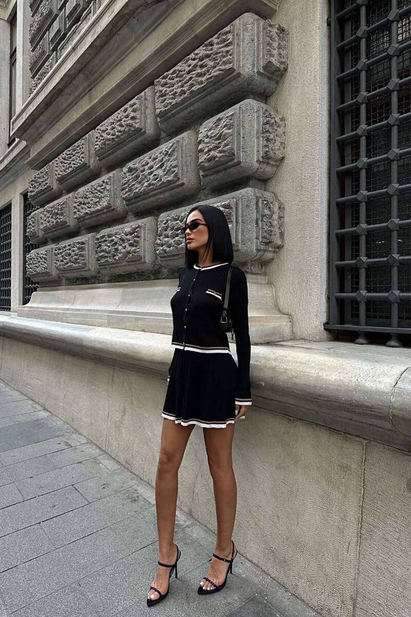 GOLD BUTTONS CARDIGAN+SKIRT WOMEN SET BLACK/ E ZEZE - 3