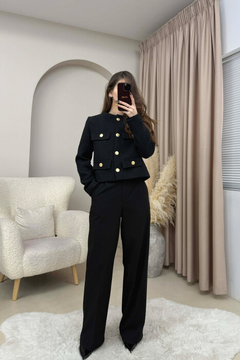 GOLD BUTTONS DETAIL SIMPLE WOMEN JACKET BLACK/ E ZEZE - 1