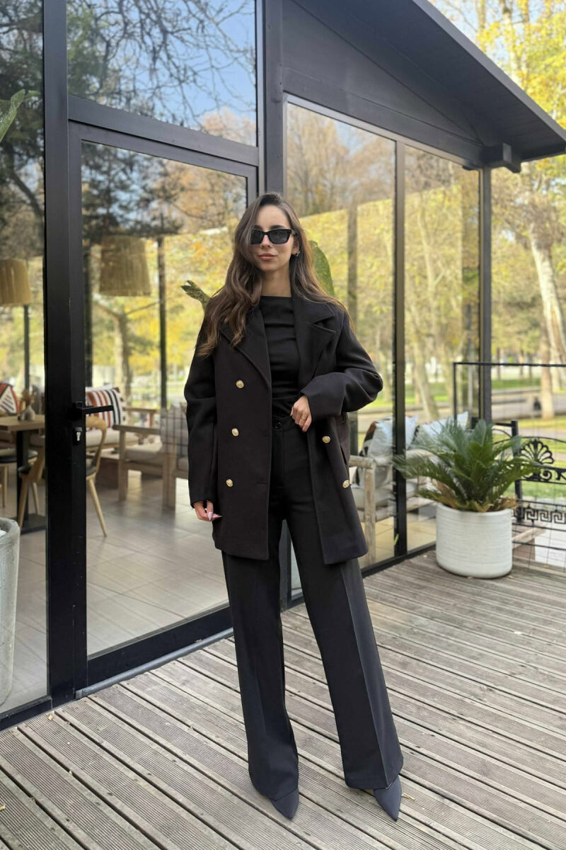 GOLD BUTTONS DETAIL SIMPLE WOMEN COAT BLACK/ E ZEZE - 4