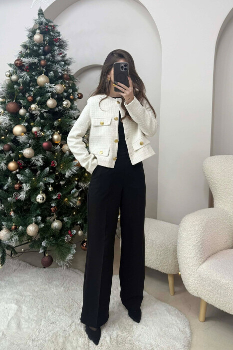 GOLD BUTTONS DETAIL SIMPLE WOMEN JACKET CREAM/KREM - 1