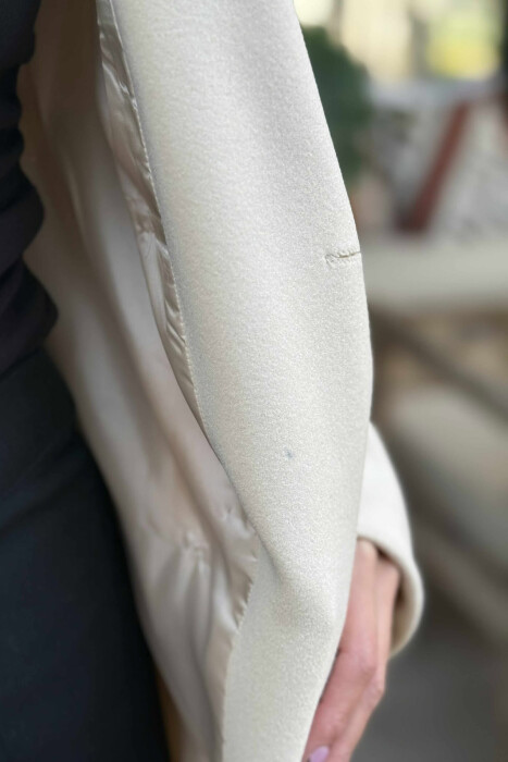 GOLD BUTTONS DETAIL SIMPLE WOMEN COAT CREAM/KREM - 4