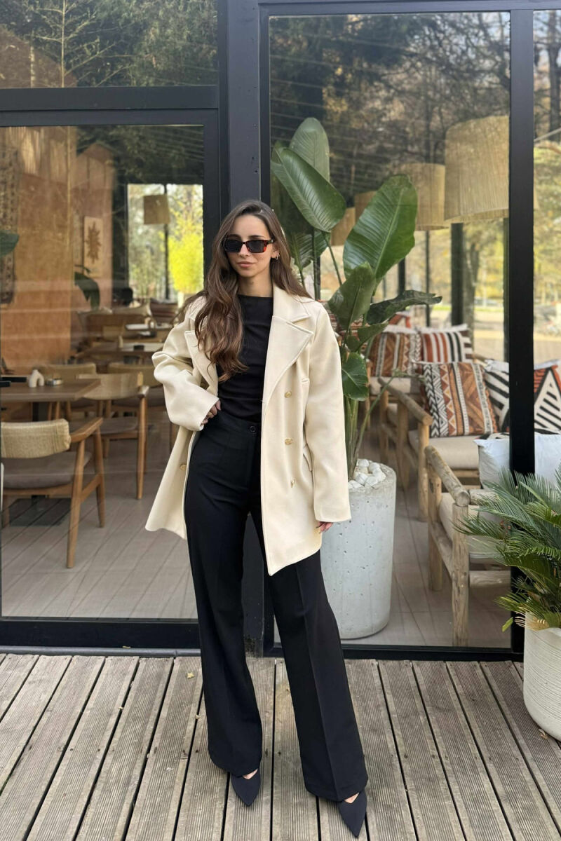 GOLD BUTTONS DETAIL SIMPLE WOMEN COAT CREAM/KREM - 5