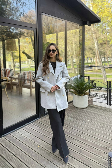 GOLD BUTTONS DETAIL SIMPLE WOMEN COAT LIGHT GREY/GZ 