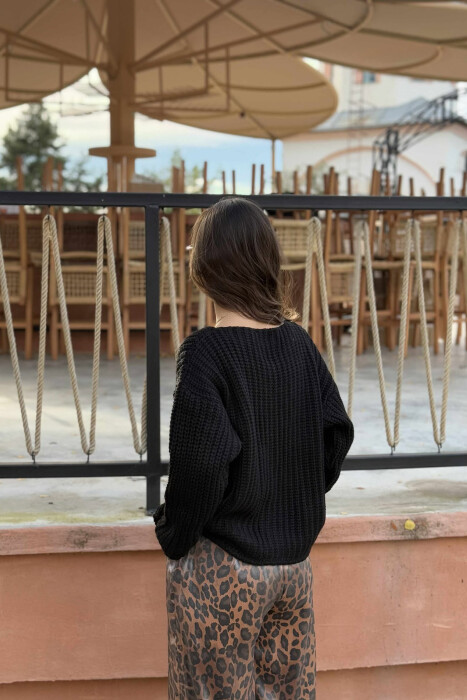 GOLD BUTTONS KNITTED ONE COLOR WOMEN CARDIGAN BLACK/ E ZEZE - 9