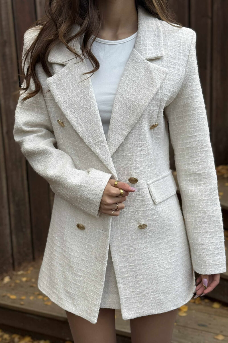 GOLD BUTTONS ONE COLOR WOMEN JACKET CREAM/KREM - 2