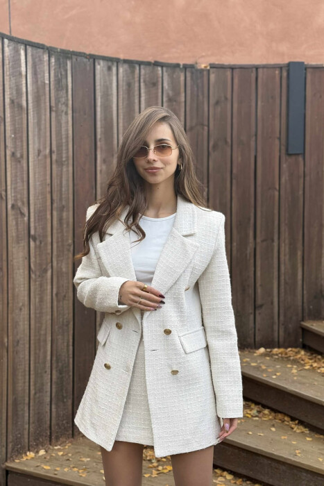 GOLD BUTTONS ONE COLOR WOMEN JACKET CREAM/KREM - 3