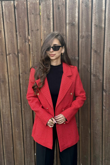 GOLD BUTTONS ONE COLOR WOMEN JACKET RED/E KUQE - 3